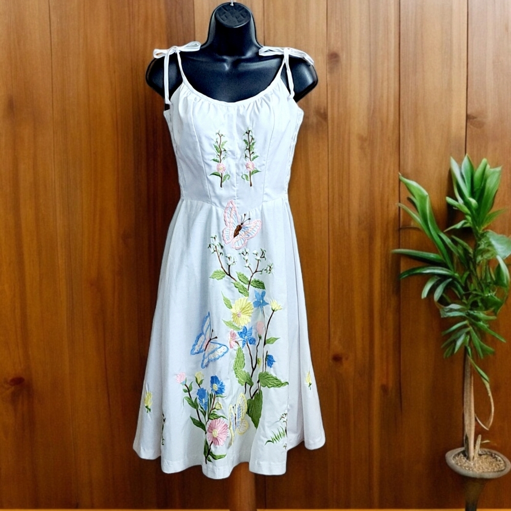 Vtg The Other Look Floral Embroidered Dress Women's Size 12 Summer Clothing USA